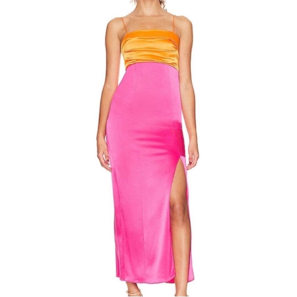 Alice + Oliva Lilita Slit Midi Dress in Tangerine Candy